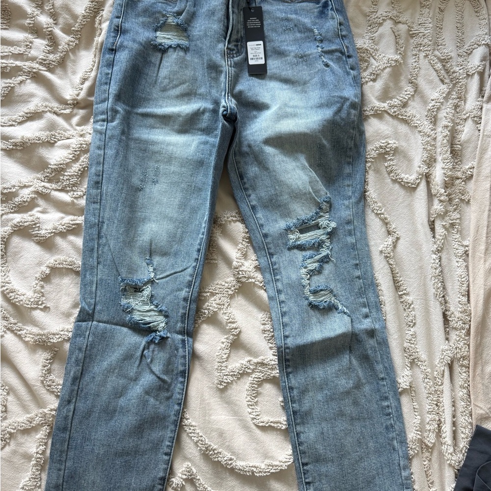 Fashion Nova Light Blue Distressed Skinny Jeans